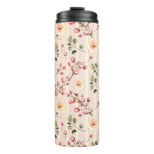 Soft Blue Stripe Floral Thermal Tumbler
