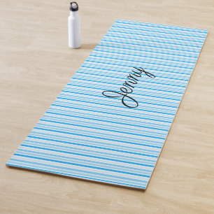 Soft Blue Striped Personalized Yoga Mat