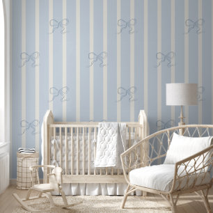 Soft Blue Stripes and Bows Wallpaper