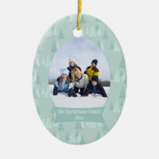 Soft blue trees Christmas holiday photo ornament