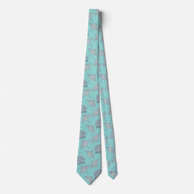 Soft Blue Tribal Stingrays Tie (Front)