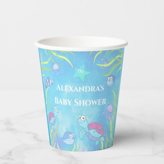 Soft Blue Under the Sea Boy Baby Shower Paper Cups (Front)