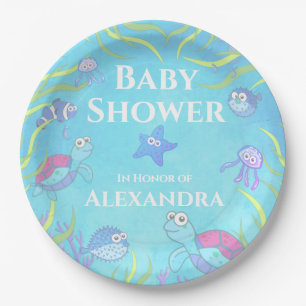 Soft Blue Under the Sea Boy Baby Shower  Paper Pla Paper Plate