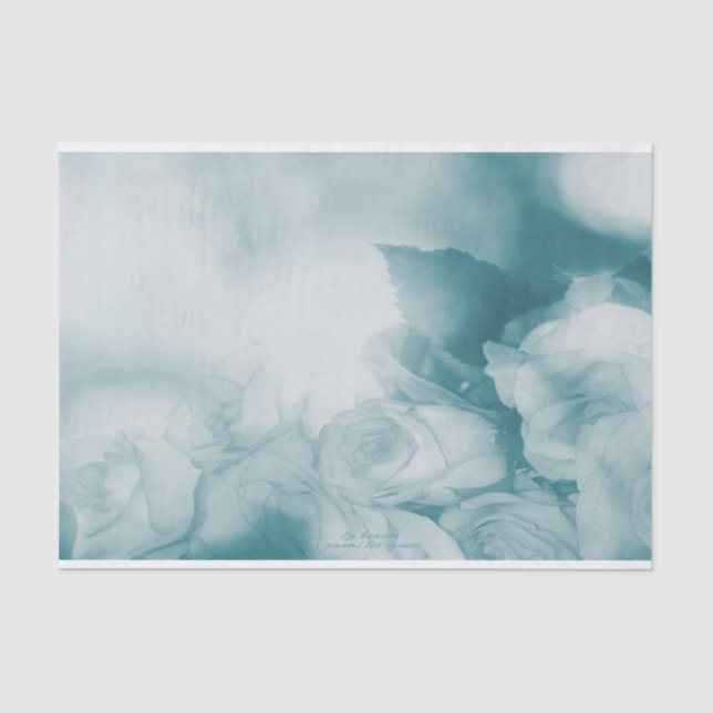 Soft Blue Vintage Floral Rose Tissue Paper (Front)