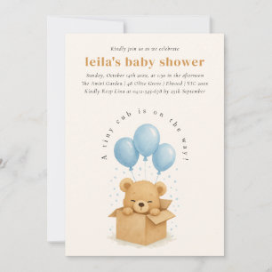 Soft Blue Watercolor Bear Balloon Baby Shower Invitation