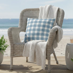 Soft Blue Watercolor Farmhouse Plaid Throw Pillow