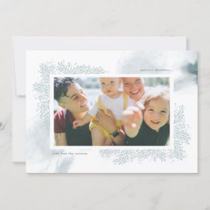 Soft Blue Watercolor Flower Christmas Photo Card