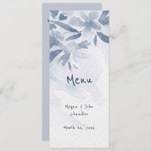 Soft Blue Watercolor Leaves Wedding Menu