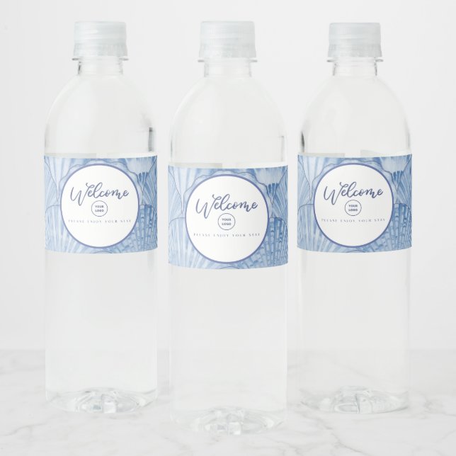Soft Blue Watercolor Seashell Water Bottle Label (Bottles)