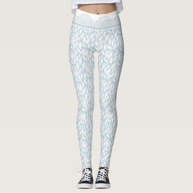Soft Blue Wave & Scallop Pattern Leggings (Front)
