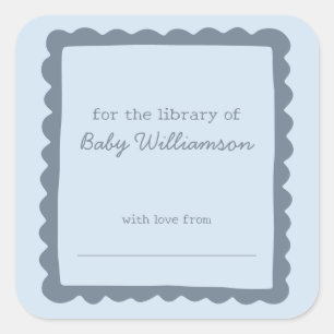 Soft Blue Whimsical Border Baby Library Bookplate Square Sticker