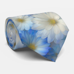 Soft Blue White Daisy Pattern Tie