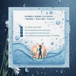 Soft Blue White Professional Sparkle Cleaning Chic Square Business Card