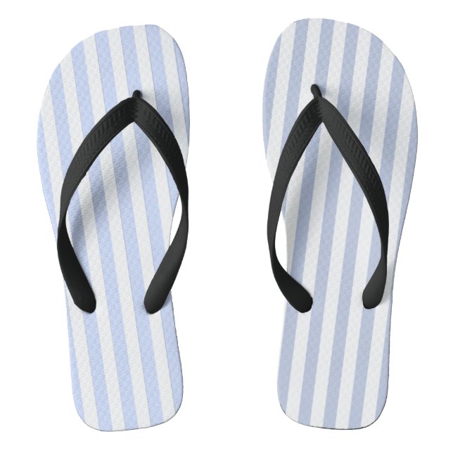 Soft Blue White Vertical Stripe Pattern Art Flip Flops (Footbed)