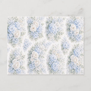 Soft Blue White Watercolor Floral Elegant Romantic Holiday Postcard