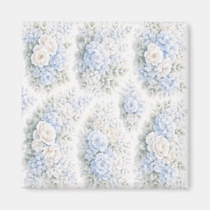Soft Blue White Watercolor Floral Pattern Elegant Magnet