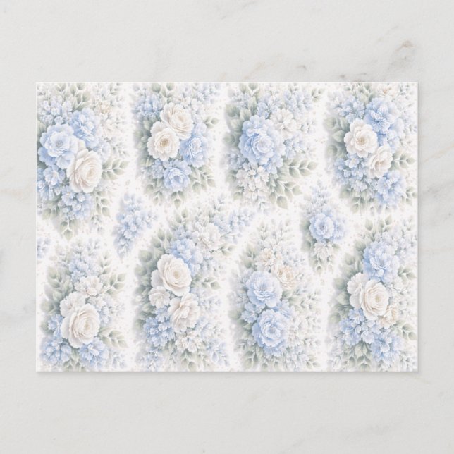 Soft Blue White Watercolor Floral Pattern Elegant  Postcard (Front)
