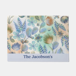 Soft Blue Wildflower Botanical Flowers Doormat