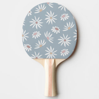 Soft Blue with White Daisy Flowers Ping Pong Paddle