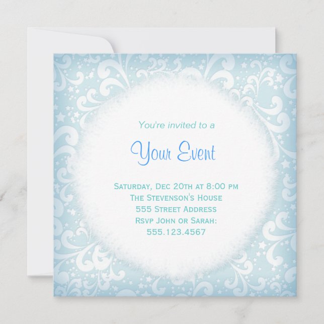 Soft Blues and White Plumes Invitation (Front)