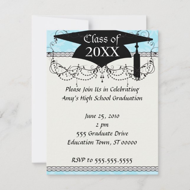 soft blues lovely damask invitation (Front)