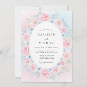 Soft Blush Azure Petal Wedding Invitation