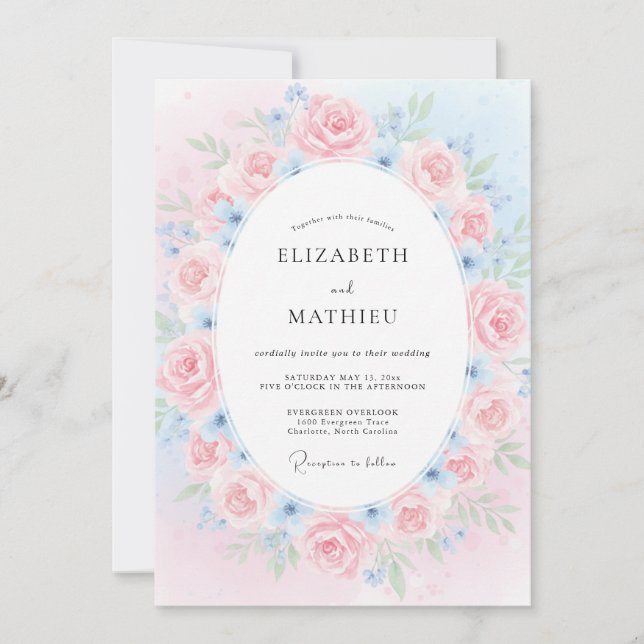 Soft Blush Azure Petal Wedding Invitation (Front)