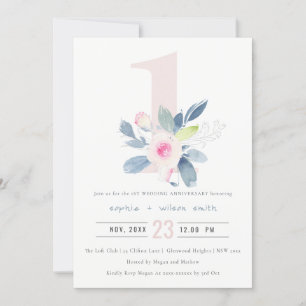 SOFT BLUSH BLUE FLORAL 1st ANY YEAR ANNIVERSARY Invitation