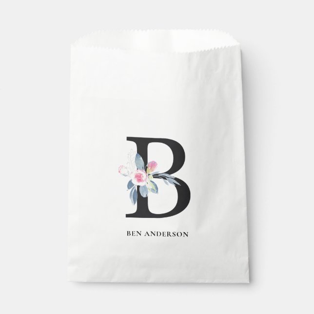 SOFT BLUSH BLUE FLORAL ALPHABETS NAME LETTER B FAVOUR BAG (Front)