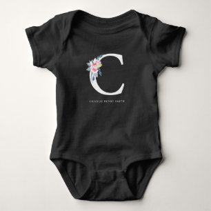 SOFT BLUSH BLUE FLORAL ALPHABETS NAME LETTER C BABY BODYSUIT