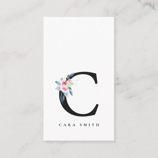 SOFT BLUSH BLUE FLORAL ALPHABETS NAME LETTER C BUSINESS CARD (Front)