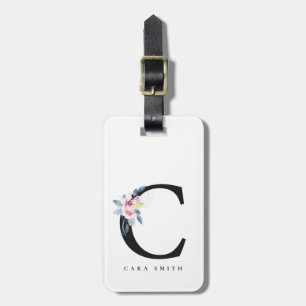 SOFT BLUSH BLUE FLORAL ALPHABETS NAME LETTER C LUGGAGE TAG