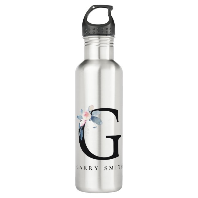 SOFT BLUSH BLUE FLORAL ALPHABETS NAME LETTER G 710 ML WATER BOTTLE (Front)