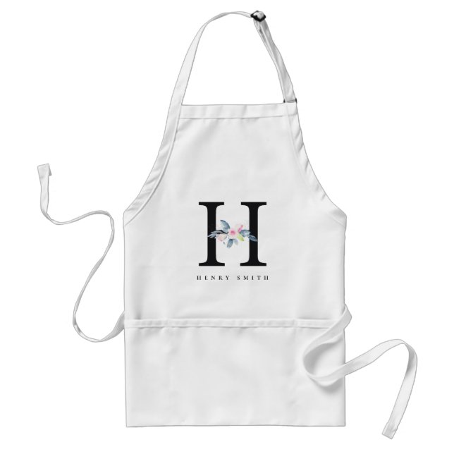 SOFT BLUSH BLUE FLORAL ALPHABETS NAME LETTER H STANDARD APRON (Front)