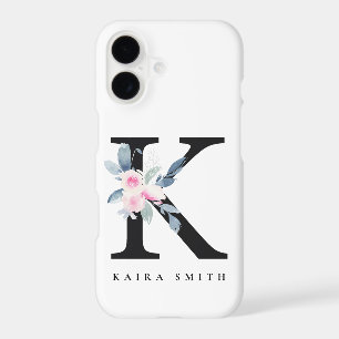SOFT BLUSH BLUE FLORAL ALPHABETS NAME LETTER K