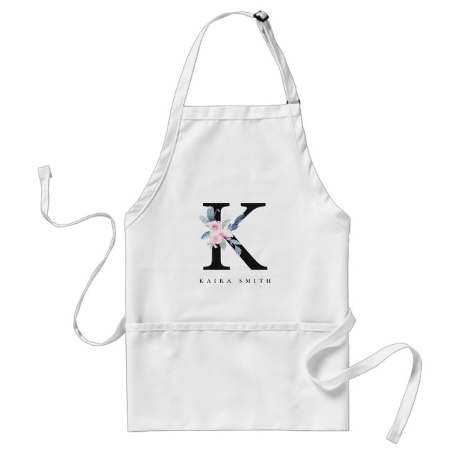 SOFT BLUSH BLUE FLORAL ALPHABETS NAME LETTER K STANDARD APRON (Front)
