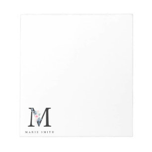 SOFT BLUSH BLUE FLORAL ALPHABETS NAME LETTER M NOTEPAD