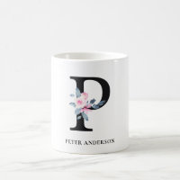 SOFT BLUSH BLUE FLORAL ALPHABETS NAME LETTER P