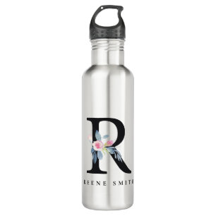 SOFT BLUSH BLUE FLORAL ALPHABETS NAME LETTER R 710 ML WATER BOTTLE