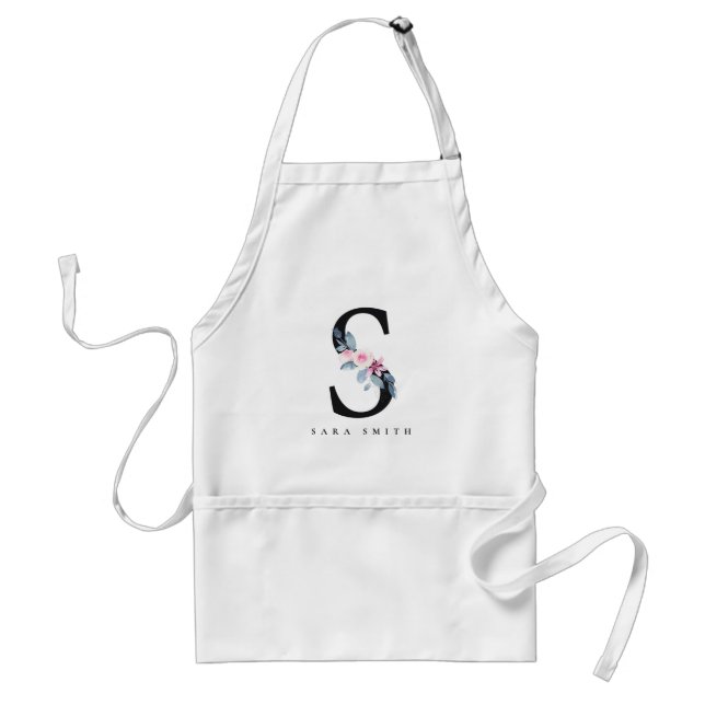 SOFT BLUSH BLUE FLORAL ALPHABETS NAME LETTER S STANDARD APRON (Front)