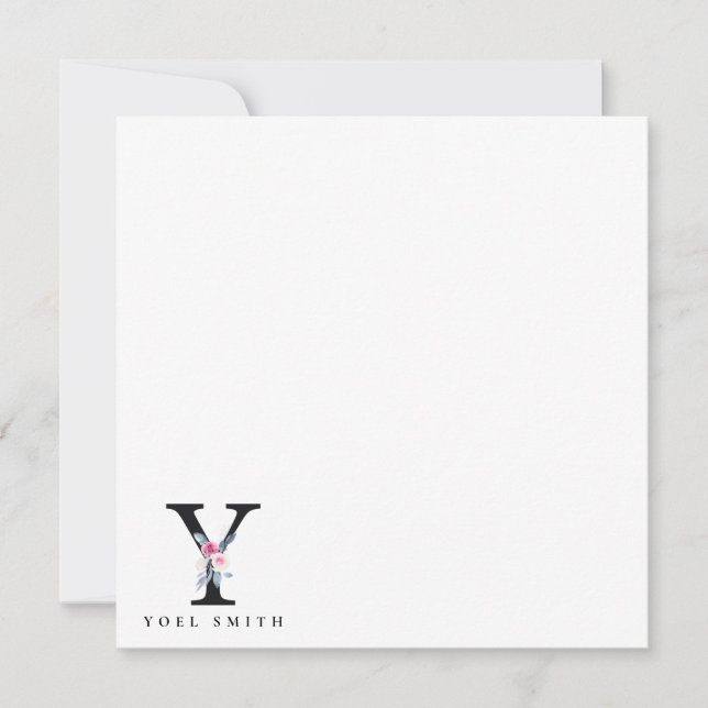 SOFT BLUSH BLUE FLORAL ALPHABETS NAME LETTER Y CARD (Front)