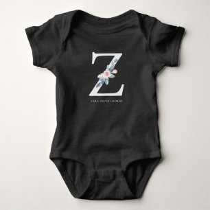 SOFT BLUSH BLUE FLORAL ALPHABETS NAME LETTER Z BABY BODYSUIT