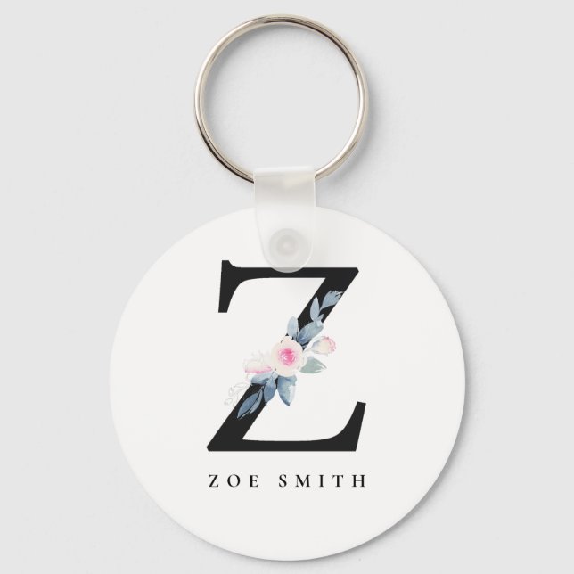 SOFT BLUSH BLUE FLORAL ALPHABETS NAME LETTER Z KEYCHAIN (Front)