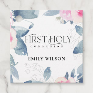 SOFT BLUSH BLUE FLORAL FRAME  FIRST HOLY COMMUNION FAVOUR TAGS