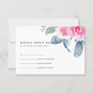 SOFT BLUSH BLUE FLORAL WATERCOLOR WREATH RSVP CARD