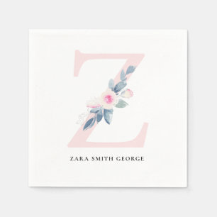 SOFT BLUSH BLUE WHITE FLORAL ALPHABETS LETTER Z NAPKIN