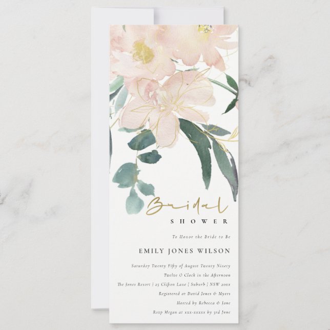 SOFT BLUSH FLORAL BUNCH WATERCOLOR BRIDAL SHOWER INVITATION (Front)