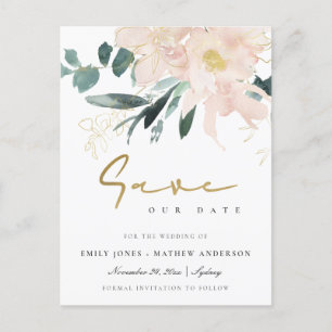 SOFT BLUSH FLORAL BUNCH WATERCOLOR SAVE THE DATE ANNOUNCEMENT POSTCARD