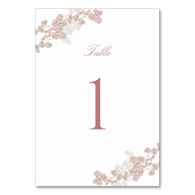 Soft Blush Floral Double Sided Wedding  Table Number (Front)
