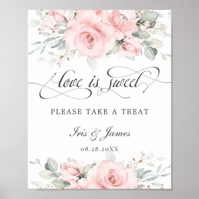 Soft Blush Floral Love is Sweet Take a Treat Sign (Front)